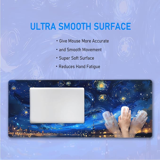 Starry Night Desk Mat,Large Van Gogh Art Gaming Mouse Pad,31.5x12 in | Blue Night Sky Moon Aesthetics Mousepad,XL Extended Desk Decor Deskmat,Soft Micro Woven Cloth Keyboard Pad,80 x 30 cm