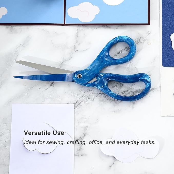 LIVINGO 8" Heavy Duty Scissors All Purpose Shears Gradient Blue | Stainless Steel Sharp Blade, Ergonomic Smooth Handle, DIY Crafting Paper Fabric Cutting, Office Essentials