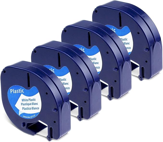 Label KINGDOM Replace for DYMO LetraTag Refills 91331 White Plastic Compatible for Dymno Letra Tag Plus LT100H LT100T, 1/2" x 13'(12mm x 4m) Black Print on White, 4 Pack
