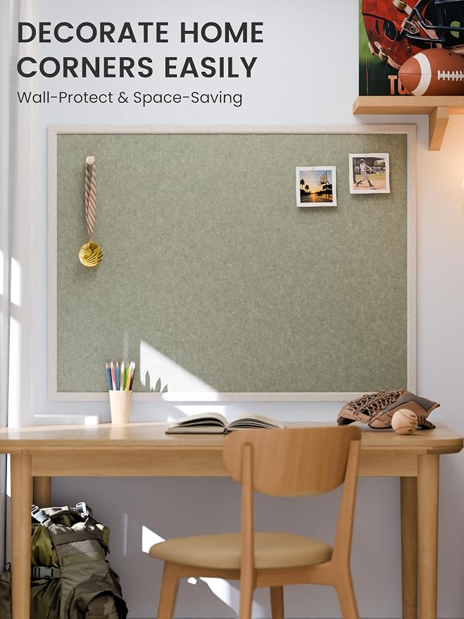 Fluxynara 47.2" x 35.4" Felt Frame Bulletin Board, Sage | Cork Board Alternative with 36 Removable Adhesive Tabs, Foldable Pin Board for Wall, Home, Office, Classroom & Dorm
