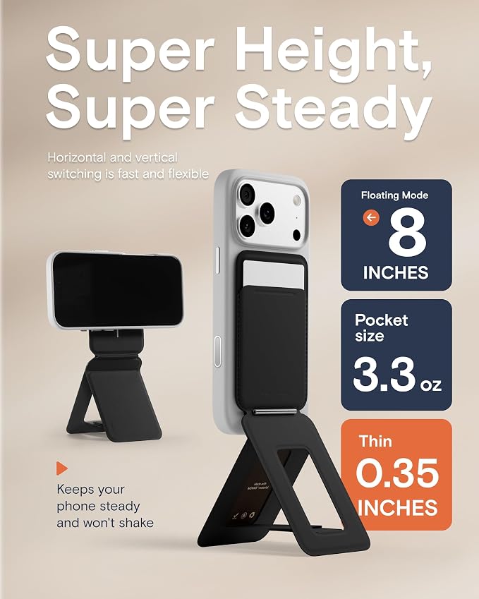 MOFT Phone Stand Wallet, NFC-Supported Tap-and-Go Card Holder, MOVAS Leather, Slim Magnetic Tripod for iPhone 17/16/15/14/13/12, Travel Essential Wallet Cell Phone Stand for 2 Cards, Jet Black