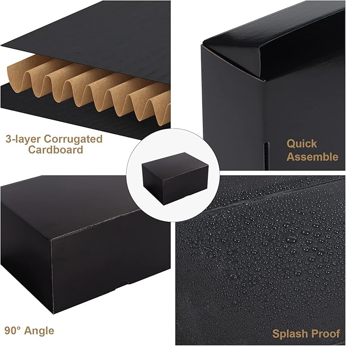 ZBEIVAN 8x6x4 Black Small Shipping Boxes, 20 Packs Corrugated Cardboard Mailer Boxes for Packaging Small Business Mailing Gifts Wrap Boxes with Lids