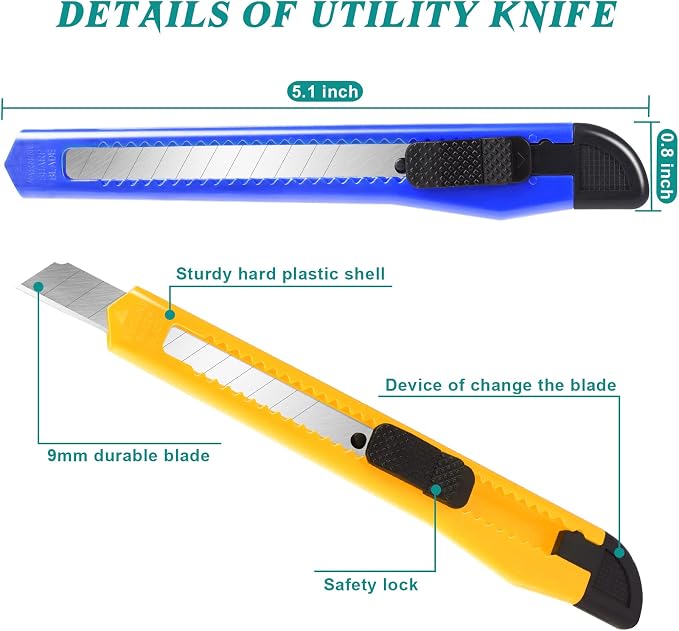 20-Pack Retractable Utility Cutter | Auto-Lock Design with 9mm Snap-off Blades | Carton & Cardboard Opener for Office/Home | Disposable Exacto Razor Tool | Snap-off blade design for opening packages and cartons, box opener, disposable exacto knife, per...