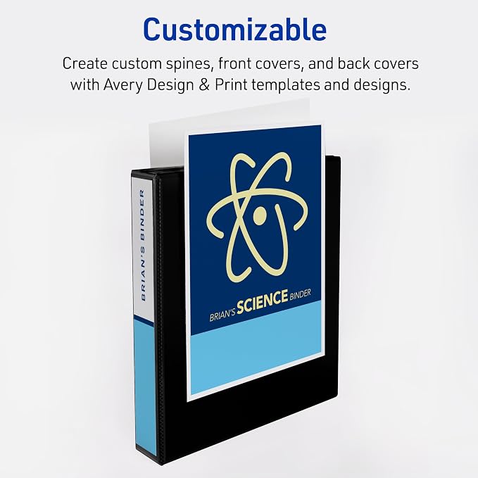 Avery Durable View 3 Ring Binder, 1.5" Slant Rings, 1 White Binder | For Daily School, Home and Office Use, Tear-Resistant Spine, DuraEdge Split-Resistant Edges, Clear Customizable Cover