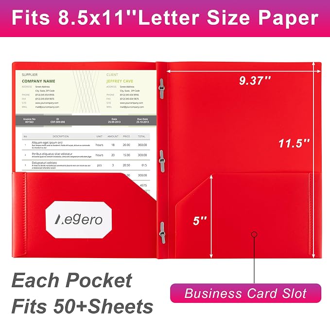 Folders with Pockets and Prong with Fasteners (6 Pack, Purple) | Durable Plastic Pocket Folders with Prongs,Tear Resistant,2 Pocket 3 Prong Folders for Schoolwork & Office,Letter Size
