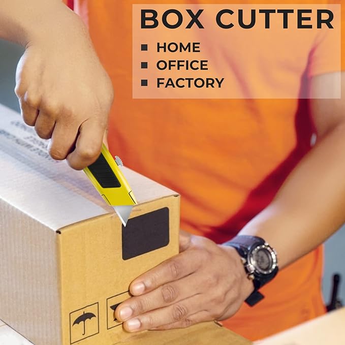 2 Pack Box Cutter, Heavy Duty Retractable Utility Knife with 10 Extra SK5 Blades, Assorted Color Razor Knife for Cardboard, Boxes, and Rope