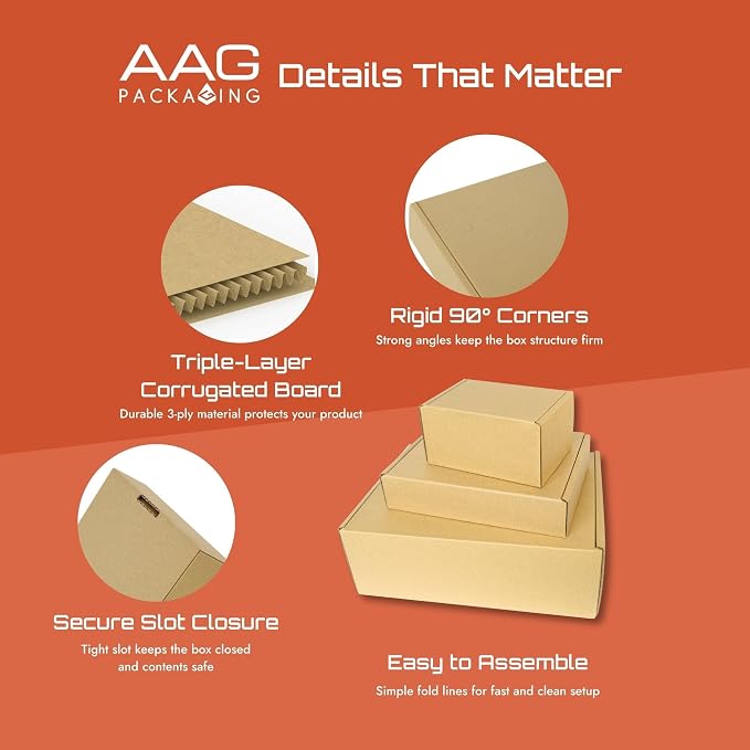 Corrugated Shipping Box Mailers, Kraft Brown, Triple-Layer Board Secure Slot Closure (Brown, 12"x9"x4" / Set of 10)