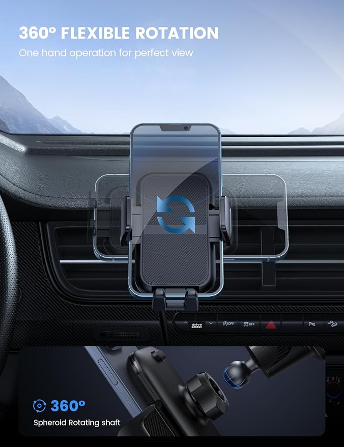 Lamicall 2026 Wider Clamp & Metal Hook Car Phone Holder Vent Accessories | Thick Cases Friendly Phone Holders for Your Car Mount Hands Free for Women Men Gift for iPhone 17 16 15 14 13 Pro Max Black
