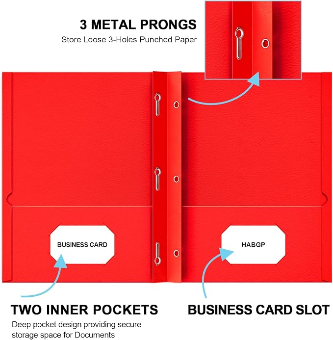 2 Pocket Folders with Prongs, 20 Pack Paper Folders with Pockets & 3 Prongs | Assorted 5 Colors, Fit Letter Size Paper, for Organizing Files in School, Office, Business