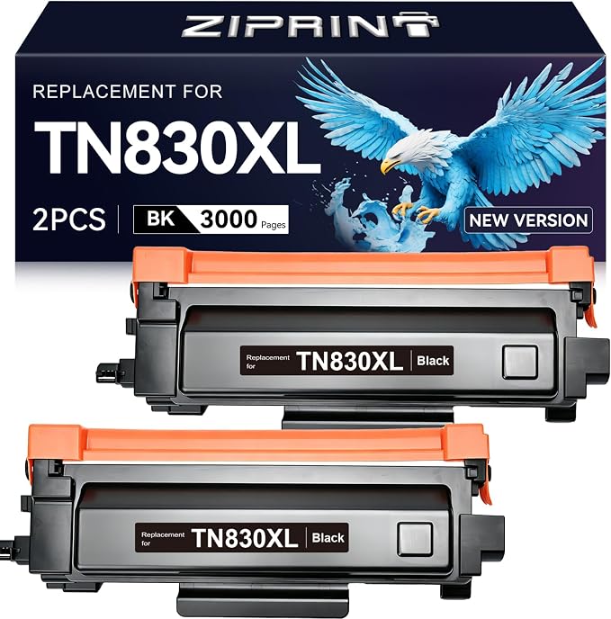 TN830XL Toner Compatible with Brother TN830 TN-830 HL-L2460DW DCP-L2640DW | 2-Pack Black Toner, 3000 Pages Each, Built-in Chip, Fits HL-L2405W MFC-L2900DW,No Fade, Sharp Prints for Home Office Printing