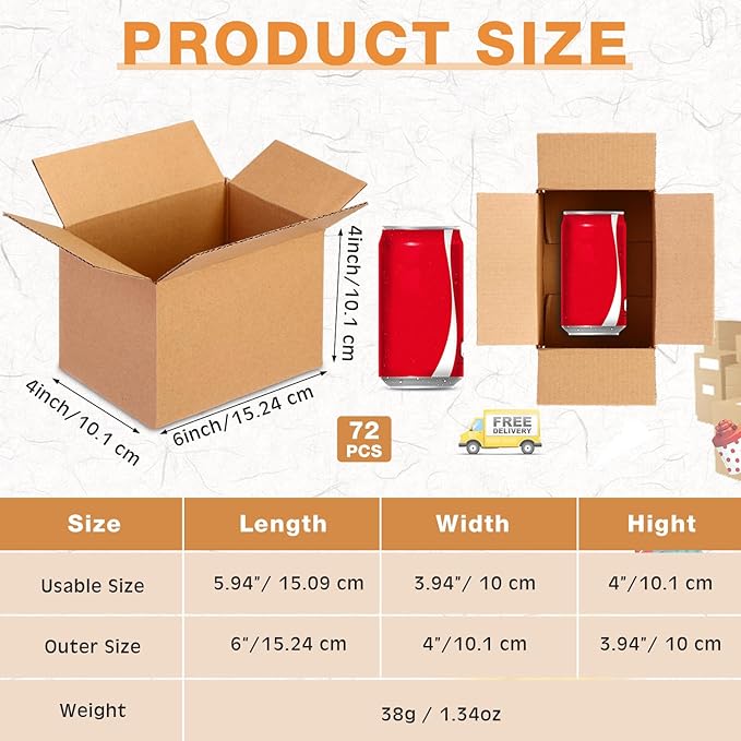 Yeaqee 72 Pcs Shipping Boxes Corrugated Cardboard Small Shipping Boxes for Packaging Mailing Packing Moving Small Business Storage Crafts Gifts(6x4x4 Inch,Kraft Color)