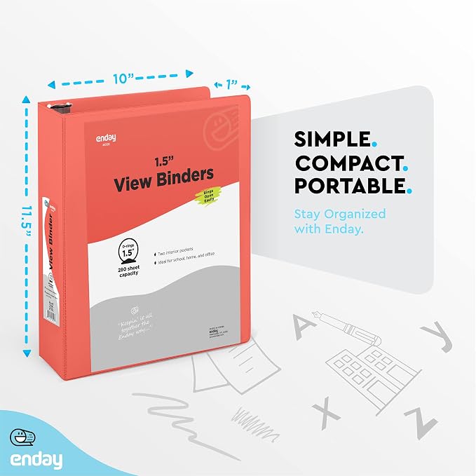 Enday 3 Ring Binder 1.5 Inch, Red Heavy Duty Three Ring Binder, 325 Sheets Capacity - 1.5 Inch Binder for Home School and Office
