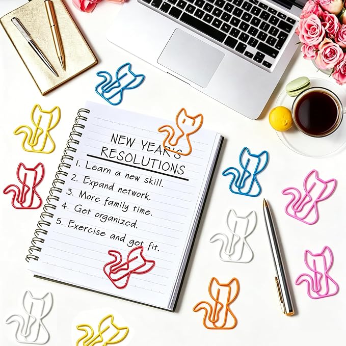Cat Paper Clips, 100 Pcs Decorative Paperclips, Supplies Stationery | Cute Fun Office Supplies Gifts for Women Men Coworkers Teachers Students Girls Boys Graduation Gifts Father Day