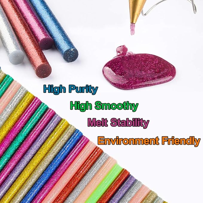 Color Hot Glue Sticks for Hot Glue Gun 50PCS Colored Hot Glue Gun Sticks 10 Colors Colorful Hot Glue Sticks (7mm/10colors，Glitter 50PCS)