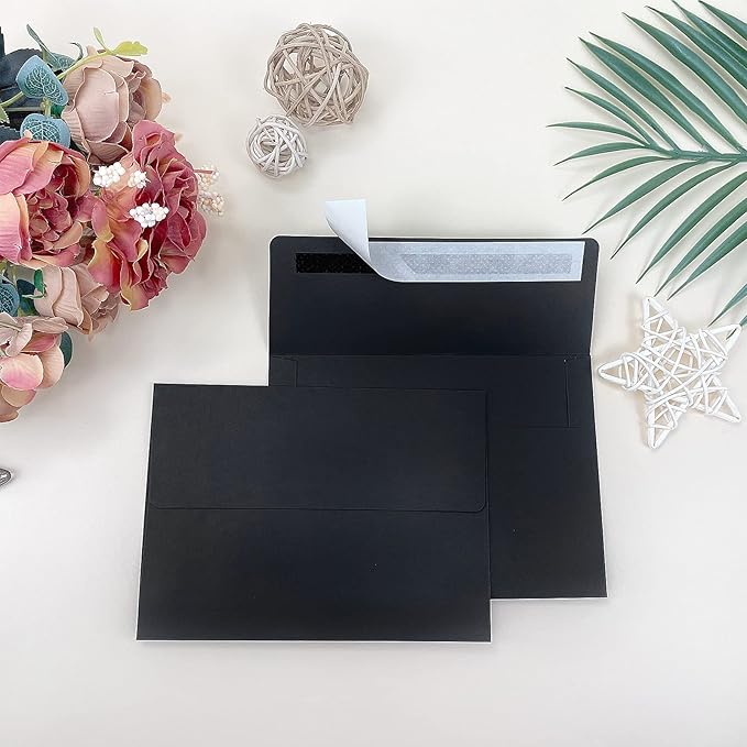 4x6 Black Envelopes For Invitation, A6 envelope 4.75 x 6.5 inch, 4X6 Envelopes for A6 cards,Self Seal envelopes for weddings, greeting cards,baby shower,photos,birthday (50, Black, A6)