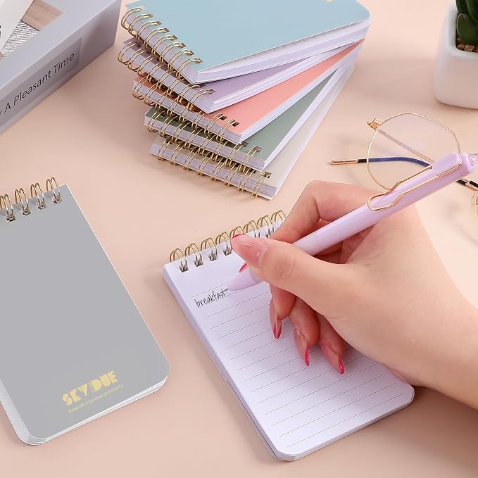 SKYDUE Pocket Notepads with Aesthetic Covers, Small Notebooks, Mini Spiral Notebook with Lined Pages Nursing School Essentials, Set Of 8 Gold