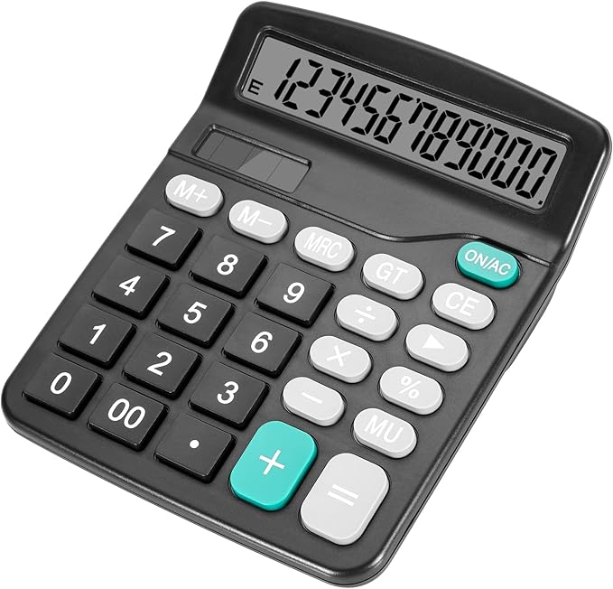 Desktop Calculator with Big Buttons, Dual Power Source, Solar and Battery, Large Display Screen - Perfect for Office, Teachers, and Students (Black)