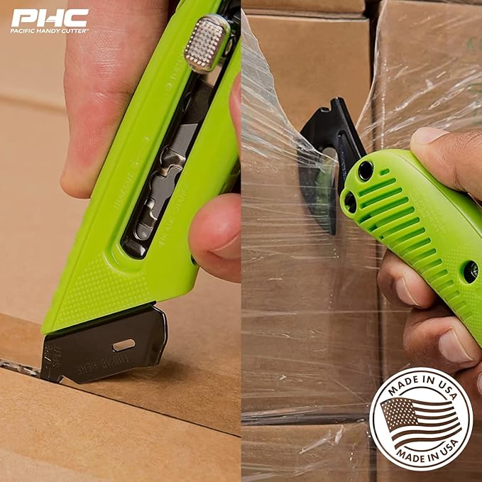 Pacific Handy Cutter S5L Safety Cutter, Left Handed Retractable Utility Knife, Ergonomic Film Cutter, Bladeless Tape Splitter, Steel Guard, Safety, Damage Protection, Warehouse & In-Store Cutting, Red