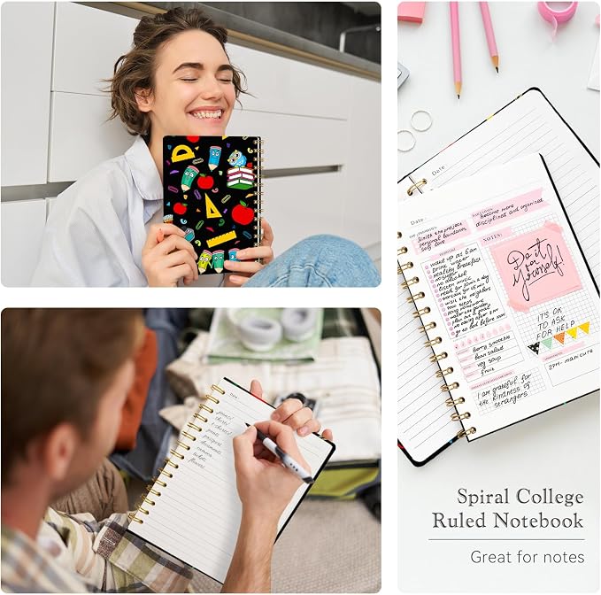 Lined Spiral Journal Notebook for Work A5, 160 Pages, Pen Teacher | College Ruled Spiral Journal for Women, Hardcover with Elegant Design for Note-Taking, 5.5 * 8.25 inch
