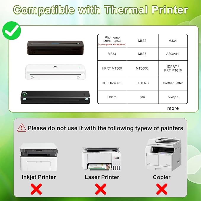 Thermal Paper 8.5"x11" US Letter 100 Sheets, Quick-Dry Thermal Printer Paper for Contracts, Homework, Resumes, Compatible with JADENS, Phomemo, COLORWING, Odaro, 10+ Printers