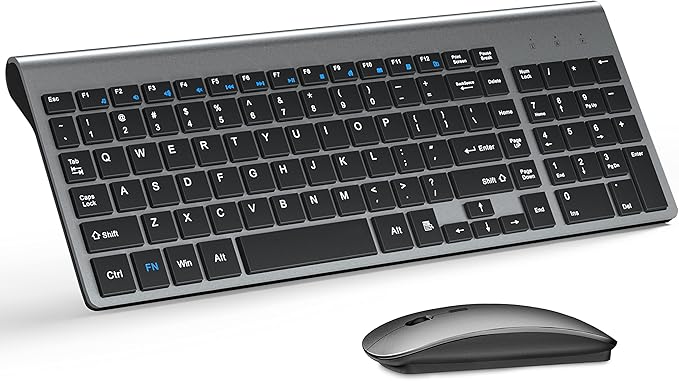 Wireless Keyboard and Mouse Ultra Slim Combo, TopMate - Gray Black | 2.4G Silent Compact 2400DPI Mouse and Scissor Switch Keyboard Set with Cover, Batteries Included, for PC/Laptop/Windows/Mac
