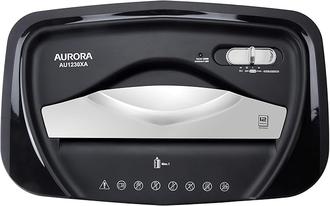 Aurora AU1230XA Anti-Jam 12-Sheet Crosscut Paper and Credit Card Shredder with 5.2-Gallon Wastebasket