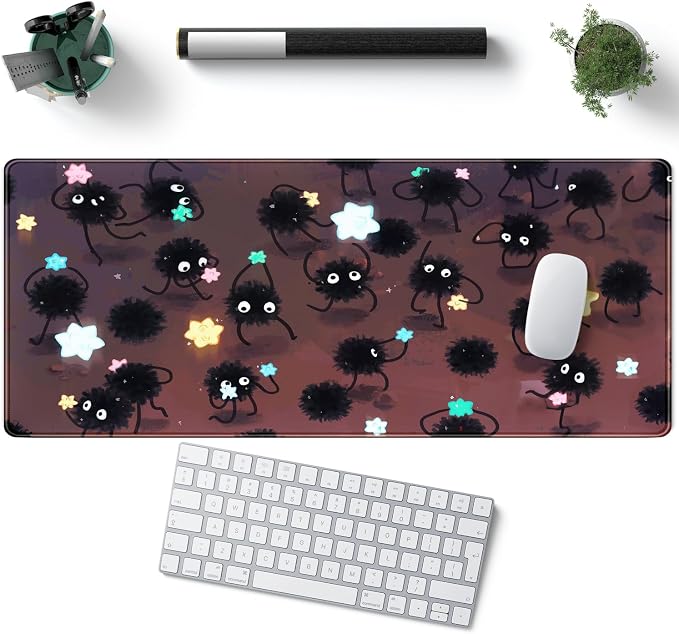 YKJWW Desk Pad Anime Black Pom Gaming Large Mouse Pad for Women Dask Mat | Desk Pad Office Decor Exclusive Beautiful Girls Mouse Pad Desktop with Stitched Edges Non-Slip Computer Mat 31.5x11.8In