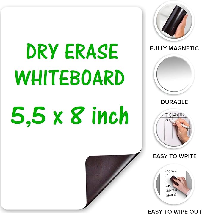 Locker Dry Erase Board Magnetic 5.5x8 - Locker Whiteboard Magnetic - Dry Erase Board for Lockers Magnet White Boards for Lockers Small Magnet White Boards - 5x8 Mini Whiteboard