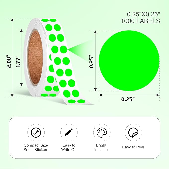 1/4 Inch Dot Stickers, Small Round Sticker, 1000 Dot Label Stickers | 0.25 Inch Dot Stickers, Circle Sticker Labels, Sticker Dots for Office and Marking, Small Round Stickers for Labeling