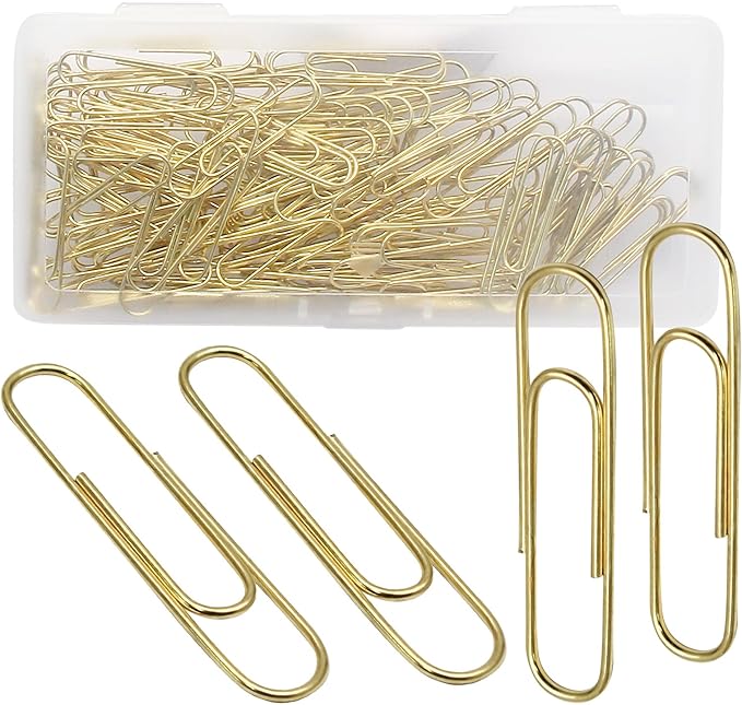 Luomorgo 120 Pcs Gold Paper Clips - 1.3 Inch (33mm) Vinyl Coated Metal Paperclips for Office, School, Home, Bookmark & Document Organizer
