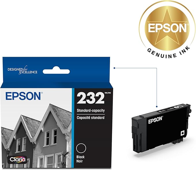 EPSON 232 Claria Ink Standard Capacity Black Cartridge (T232120-S) Works with WorkForce WF-2930, 2950 and Expression XP-4200, 4205