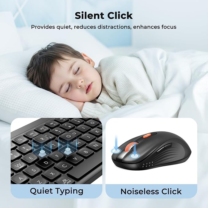 MEETION Bluetooth Keyboard and Mouse Combo, Silent Multi-Device, Black | Full-size keyboard with 2.4G & dual Bluetooth connection, 4-level DPI wireless mouse, compatible with Windows and Mac OS