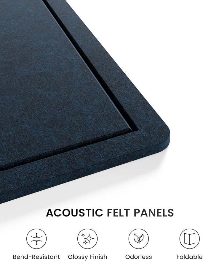 Fluxynara 35" x 17.1" Bulletin Board, Carbon Blue | Cork Board Alternative with 12 Removable Adhesive Tabs, Foldable Felt Pin Board for Home, Office, Classroom & Dorm