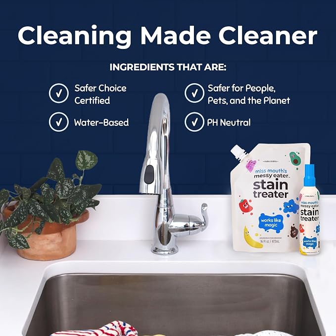 Miss Mouth's Messy Eater Stain Treater - 32oz Refill - Newborn & Baby Essentials - No Dry Cleaning Food, Grease, Coffee Off Laundry, Underwear, Fabric | Easy Refill; Newborn & Baby Essentials; Cleans Food, Grease, Coffee; Use on Laundry, Underwear, Fabric