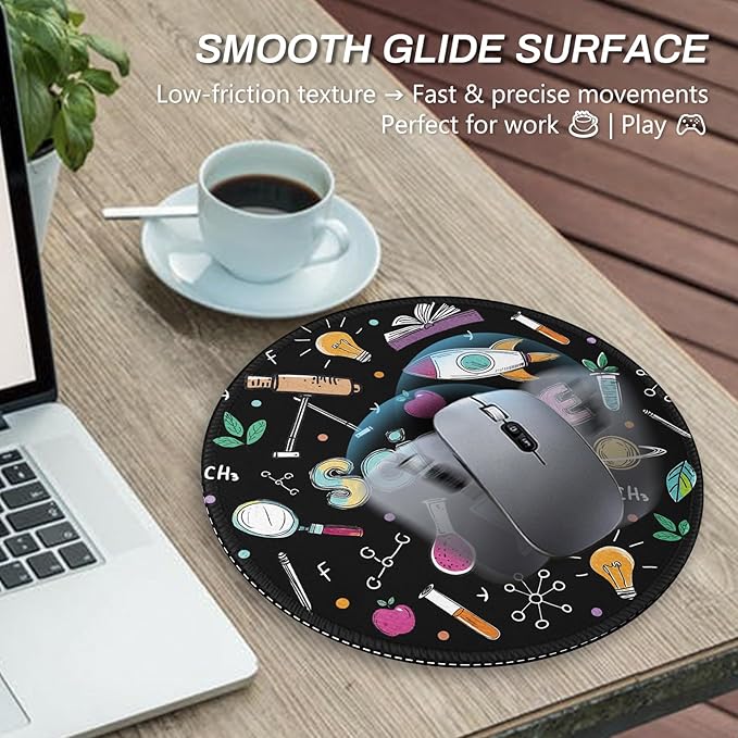 Gctriki Science Teacher Mouse Pad, 8.6" Round Funny Mousepad with Stitched Edge & Non-Slip Base, Comfortable Mouse Pads for Computer Laptop, Unique Office Decor Home Desk Accessories Gift for Teacher