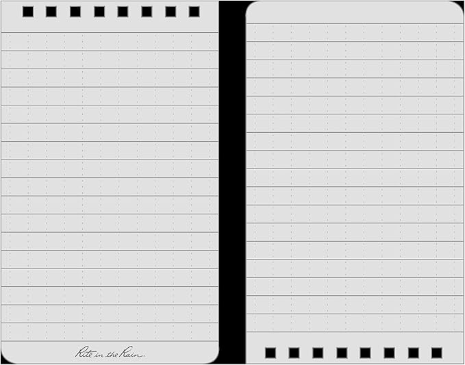 Rite in the Rain Weatherproof Top Spiral Notebook, 3" x 5", Black Cover, Universal Pattern, 3 Pack (No. 735-3)