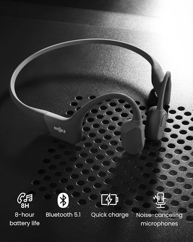 SHOKZ OpenRun Bone Conduction Open-Ear Bluetooth Sport Headphones, Running Workout Bundle with Waterproof Carrying Case & Sweat Headband, IP67 Sweat Resistant, 8H Playtime, Mic, Black