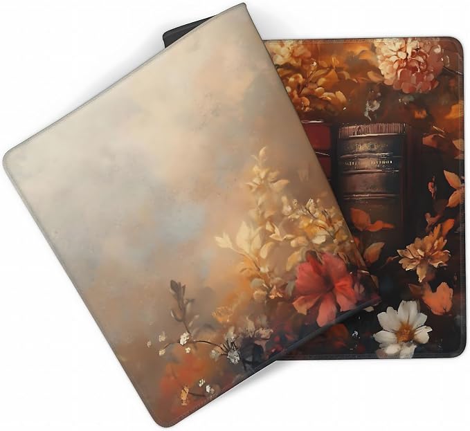Floral Aesthetic Book Gaming Mouse Pad, Earth Tone Dark Romanticism Desk Mat with Anti-Slip Base & Stitched Edges, Office Supplies & Desk Decor for Women, 35.4" x 15.7" in Home Office Essentials