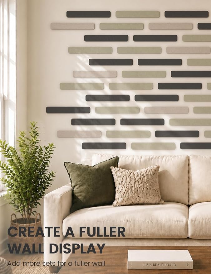 Fluxynara 13" x 2" Felt Wall Panels, Black | 5-Pack Includes 35 Push Pins and Adhesive Tabs for Photos, Notes and Decor in Bedroom Doors, Home Office or Studios