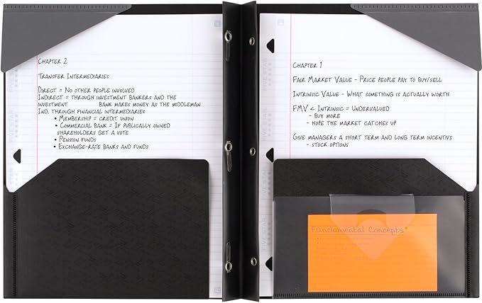 Five Star 2 Pocket Folder, Stay-Put Folder, Plastic Colored Folders with Pockets & Prong Fasteners for 3-Ring Binders, Great for Home School Supplies & Home Office, 11” x 8-1/2, Black (72113)