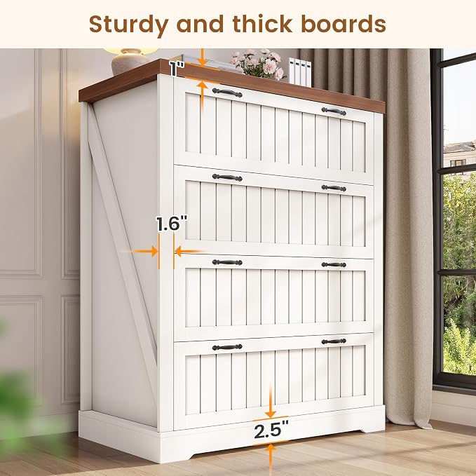 SEDETA Farmhouse 4 Drawer File Cabinet, Filing Cabinet for Home Office, Wood Office File Cabinets for Letter/Legal/A4 Size, File Cabinet Organizer for Study Room & Living Room, White and Brown