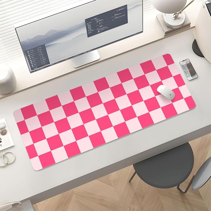 Mousepad Desk Mat Gaming Large Keyboard Cute Office Desktop Computer Laptop Checkered XXL Long Giant Big Kawaii Aesthetic Girly Pretty Design Women Girl Gamer Oversized Wide 30x12'' Mousepad