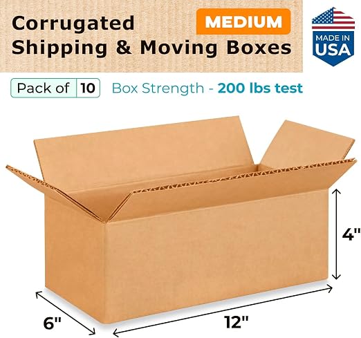 Medium Moving & Shipping Boxes 12x6x4 inches (10-Pack) - Extra Strength 200 lb vs Regular - Corrugated Medium Moving Boxes - Shipping Box for USPS, UPS, FedEx - Corrugated Box by IDL Packaging | Extra Strength 200 lb vs Regular - Corrugated Moving Boxe...