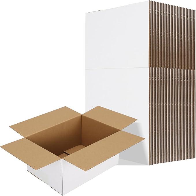 RLAVBL 10x7x5 Shipping Boxes Set of 30, White Corrugated Cardboard Box for Packing, Mailing, Business