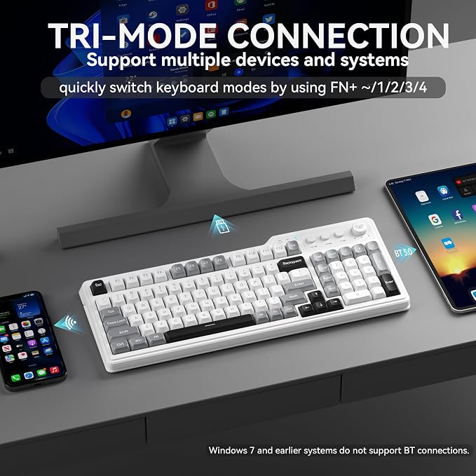 Aula F3099 Wireless Keyboard with Media Knob, Tri-Mode BT5.0/2.4GHz/USB-C Cute Creamy Keyboard with Number Pad, RGB Backlit Gaming Keyboard, Quiet Typing Computer Keyboards for Office Laptop/PC