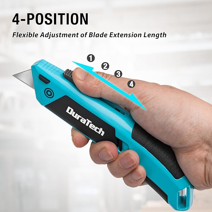 DURATECH 2PCS Auto-Loading Utility Knife Set, Heavy Duty Retractable Box Cutter with 6 Preloaded SK5 Blades, Quick-Change Razor Knife with Comfortable Handle for Cardboard, Carpet, Rope, DIY