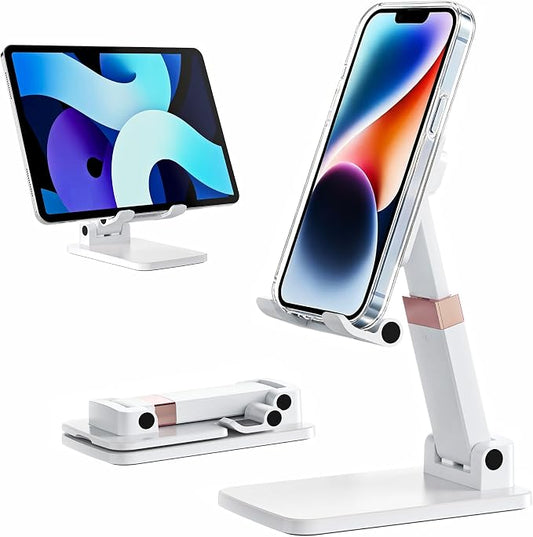 Cell Phone Stand Cute Mobile Holder For iPhone Desk Office Accessories | for thick cases; Under 12" Tablets, e-readers; Folds flat; Anti-slip; Weighted base