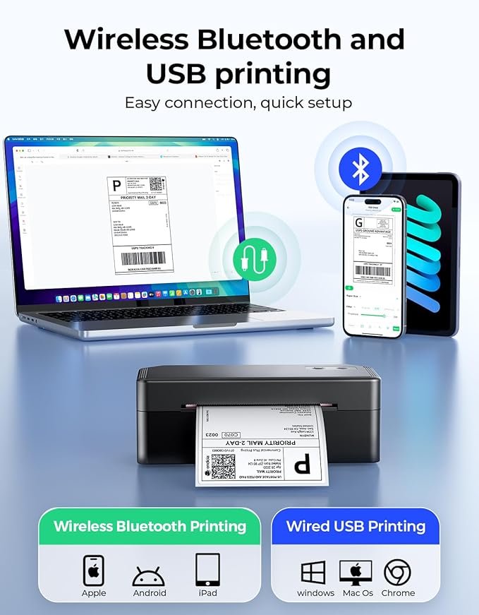 SVANTTO Bluetooth Thermal Label Printer, 4x6 Shipping Label Printer for Small Business, Compatible with iOS, Android, Windows, Mac, Amazon, Ebay, Shopify, USPS, UPS, Etsy, Black