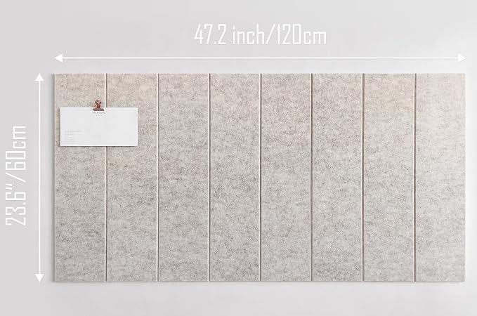 24"x47" Large Cork Board Alternative – 8 Pack Shiplap Felt Wall Tiles with Safe Removable Adhesive Tabs | Felt Bulletin Board Tiles for Walls Pin Board for Office, Home, Classroom, Kids Room – Barista