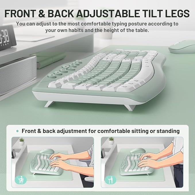 Wireless Keyboard and Mouse Combo Silent Ergonomic Curved Design for Office
